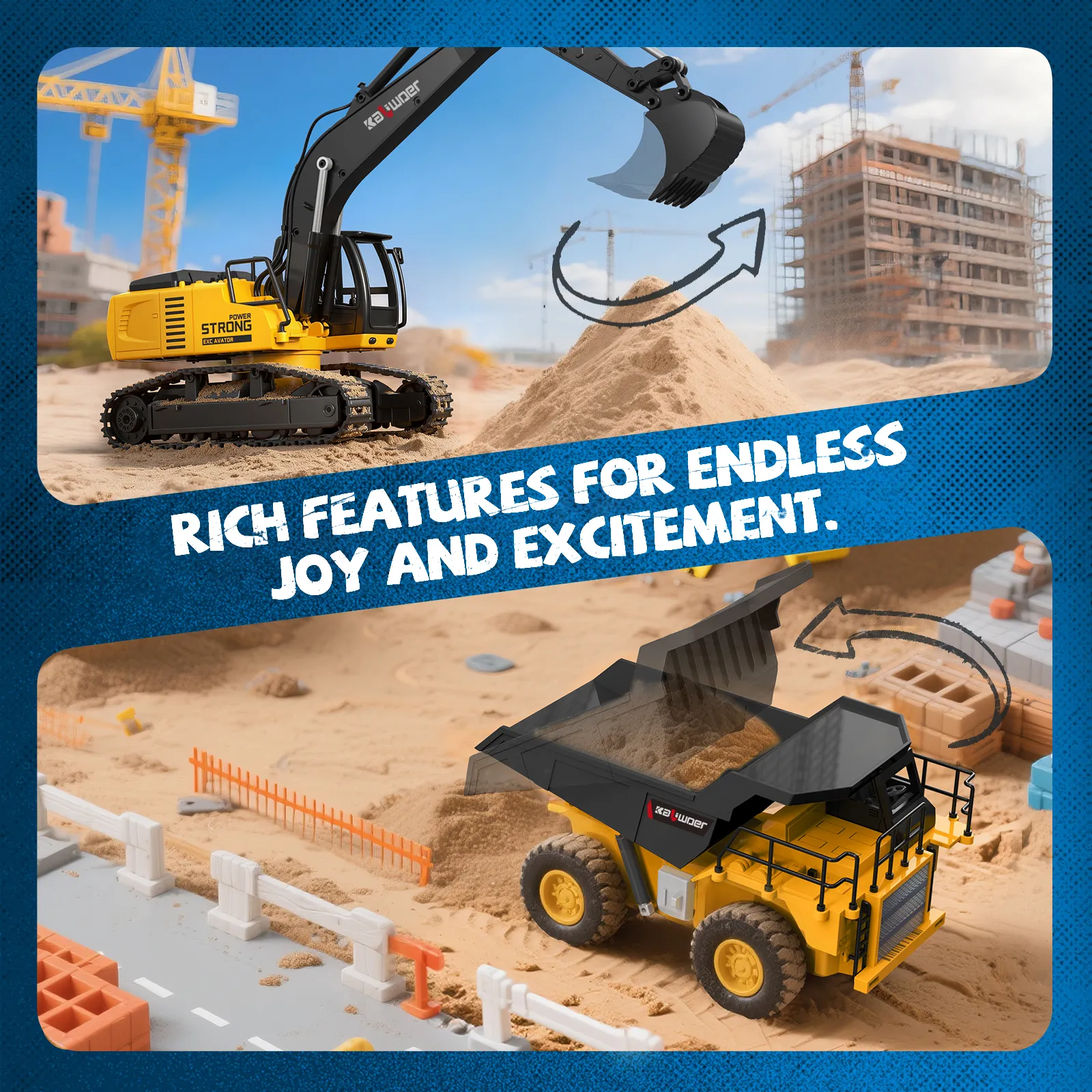 Ruko 1562 RC Excavator and Dump Truck Toy Set - Image 2