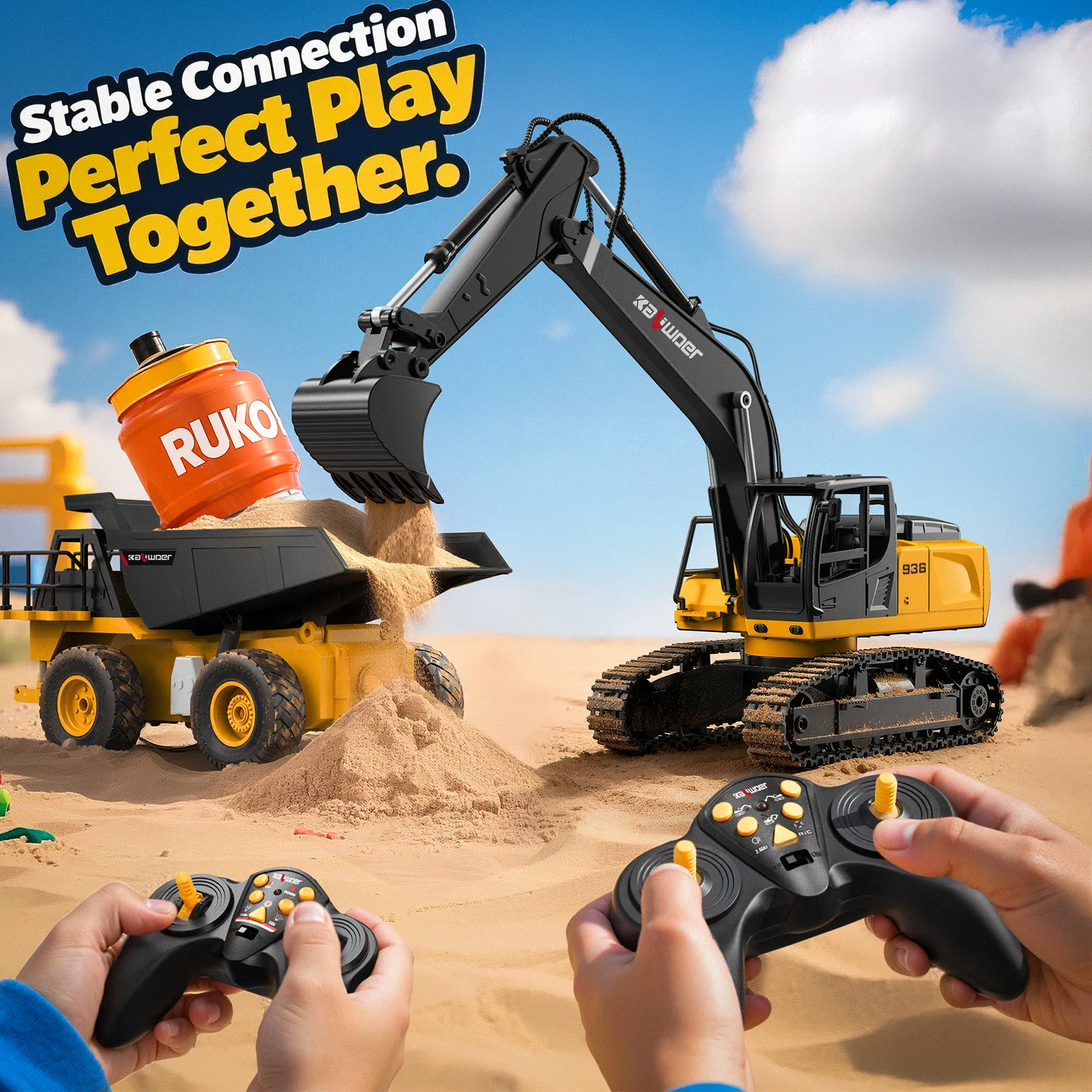 Ruko 1562 RC Excavator and Dump Truck Toy Set - Image 3
